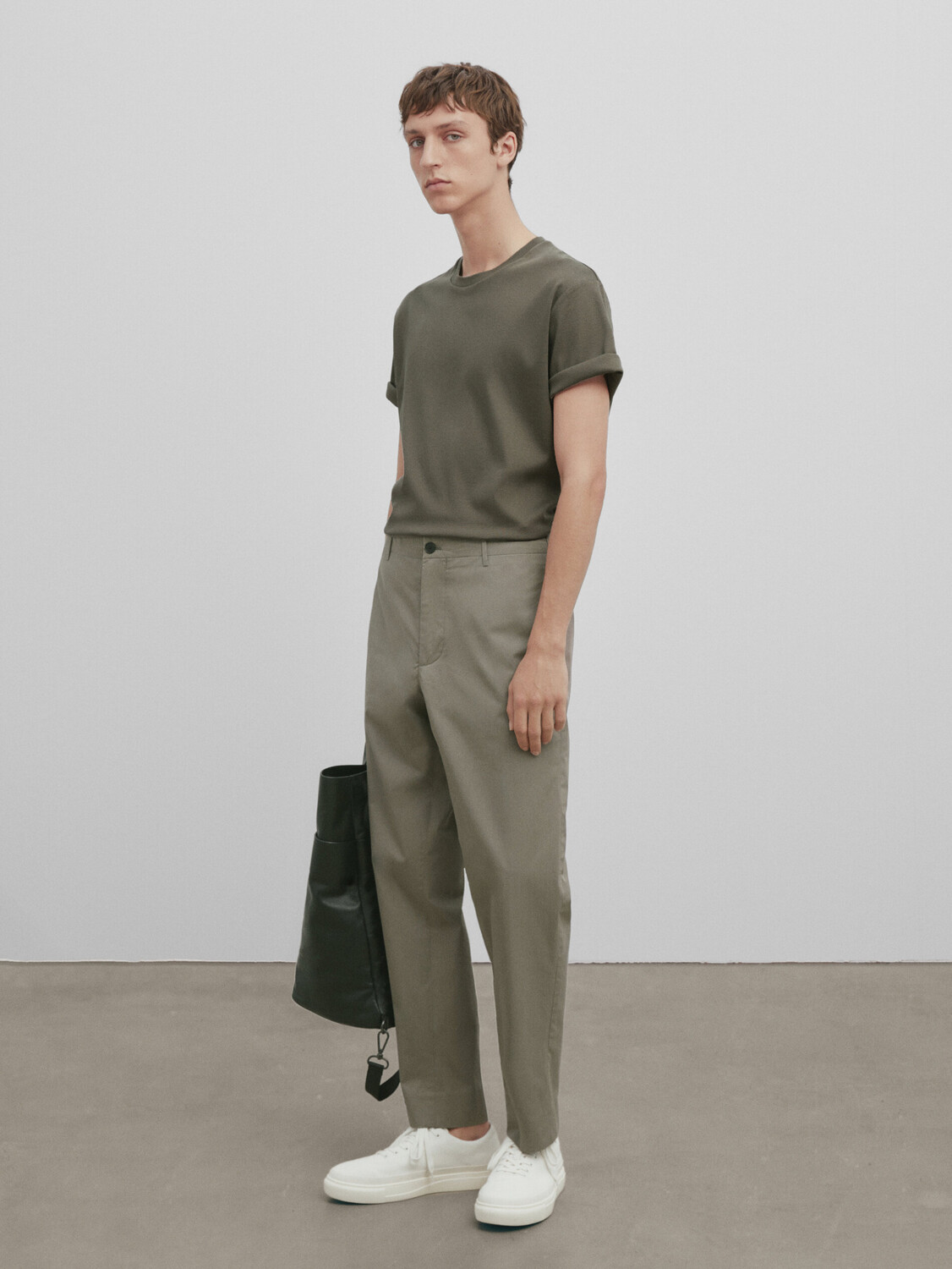 

Широкие брюки из поплин Massimo Dutti, хаки