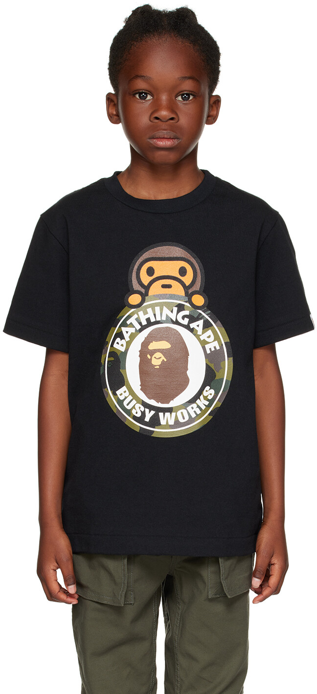 

BAPE Kids Черная рабочая футболка 1st Milo Busy