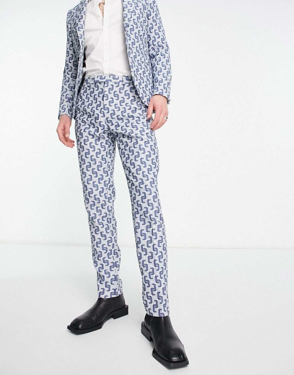 

Синие жаккардовые узкие брюки Twisted Tailor steroetzle