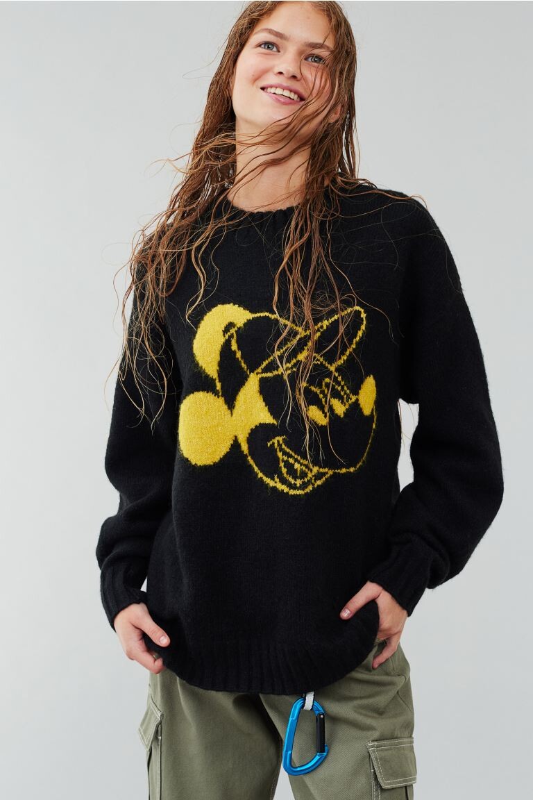 

Жаккардовый свитер H&M, черный/микки маус