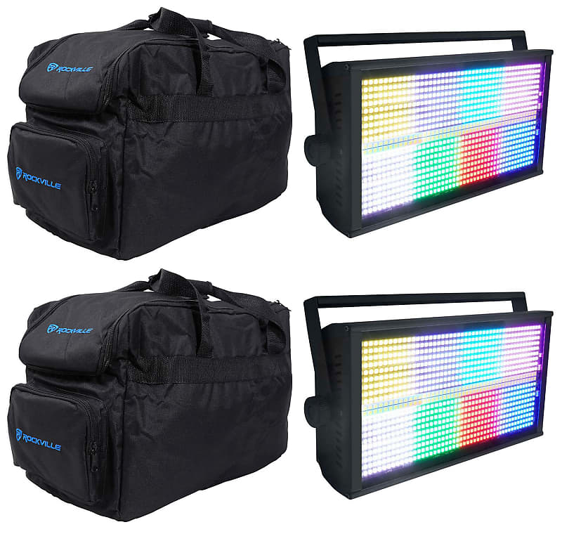 (2) Rockville STAGE PANEL 864 LED RGB Pro Stage Wash Lights со стробоскопом/матрицей + сумки (2) STAGE PANEL 864+(2) RLB30