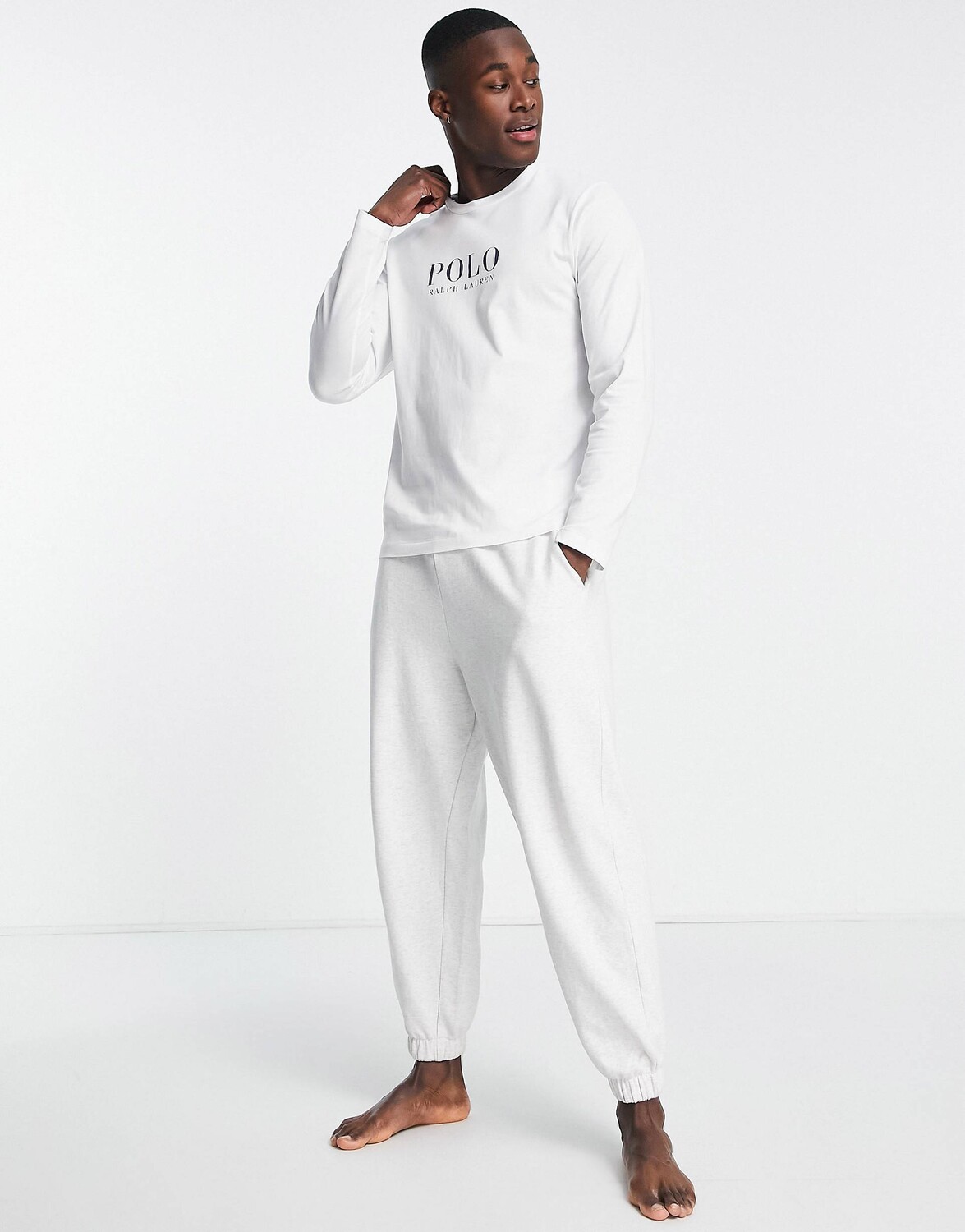 

Белая футболка с длинным рукавом и логотипом на груди Polo Ralph Lauren lounge