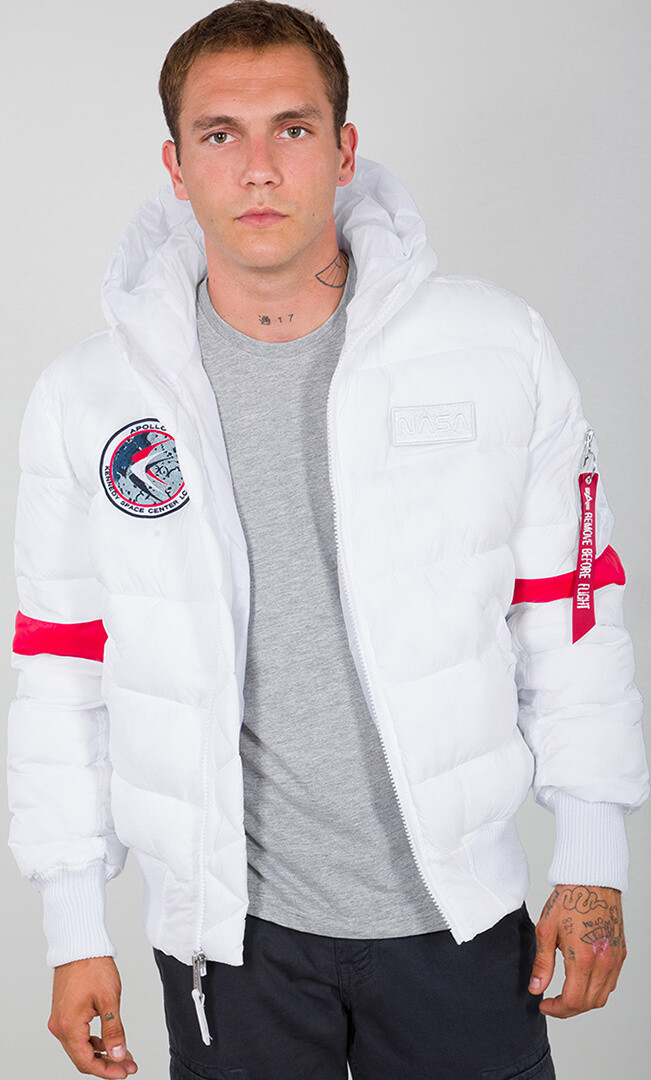 

Куртка Alpha Industries Hooded Puffer FD NASA, бело-красная