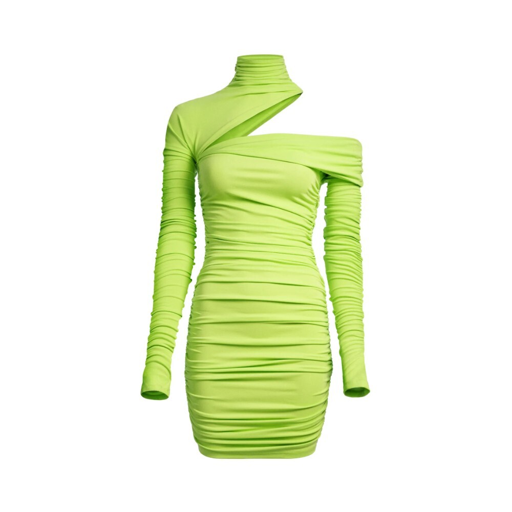 

Мини-платье на одно плечо Mugler H&M Pleated H&M, кислотно-зеленый
