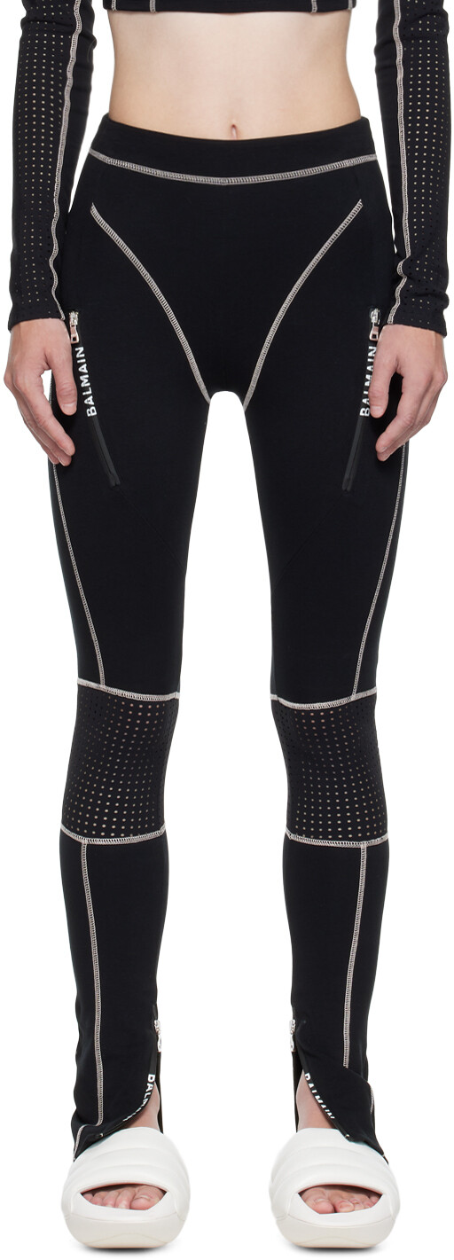 

Черные леггинсы с контрастной отстрочкой Balmain
