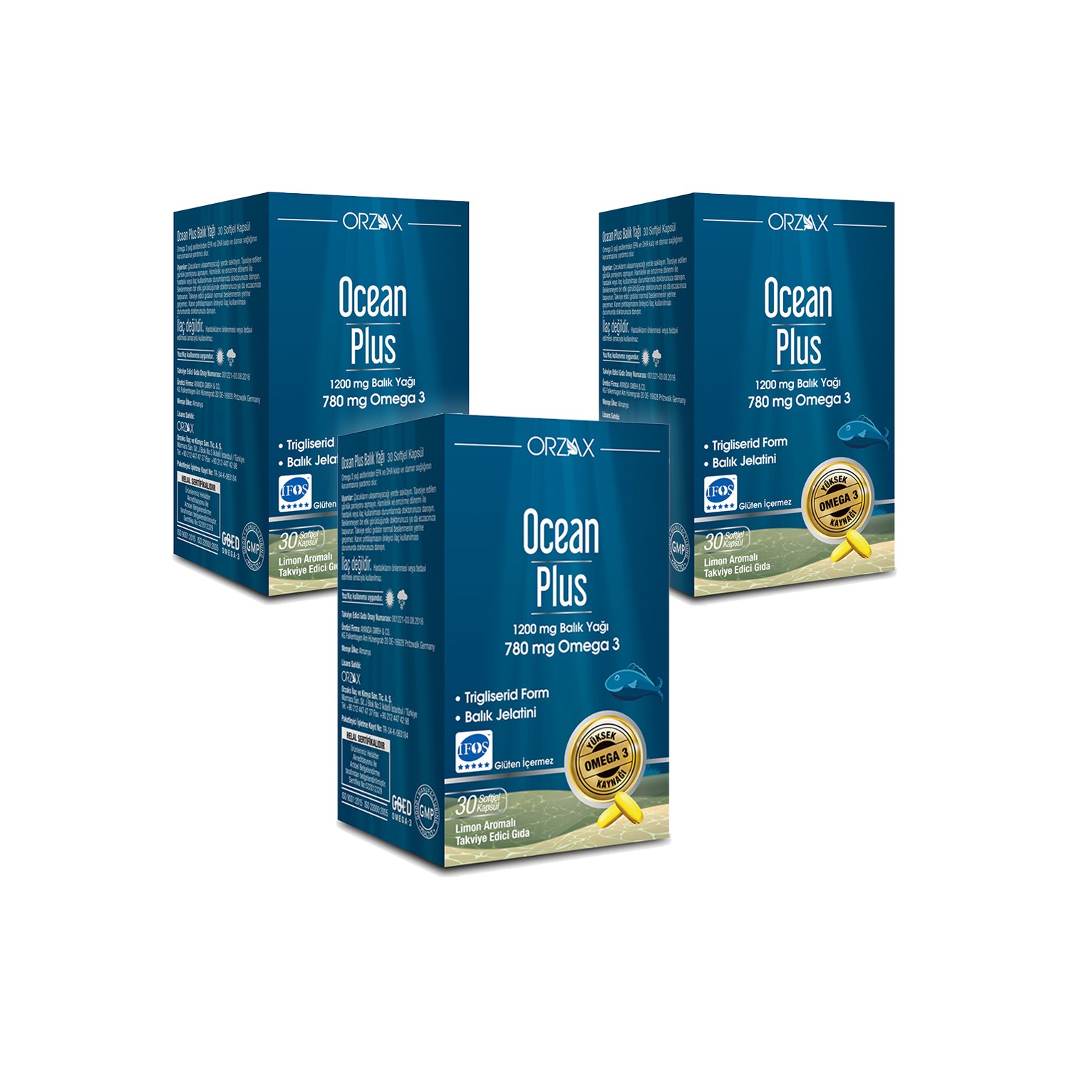 Омега-3 Plus Orzax Ocean 1200 мг со вкусом лимона, 3 упаковки по 30 капсул омега 3 ocean plus 1200 мг 50 капсул сироп multi 150 мл