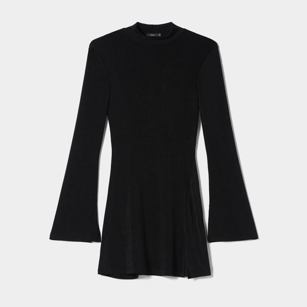 

Платье Bershka Long Bell Sleeve High Neck Mini, черный