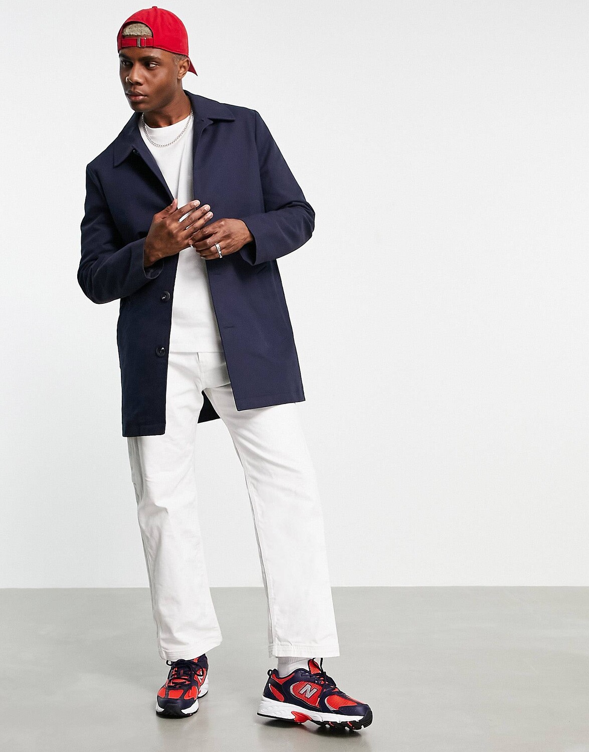 

Темно-синий однобортный тренч с защитой от дождя ASOS DESIGN