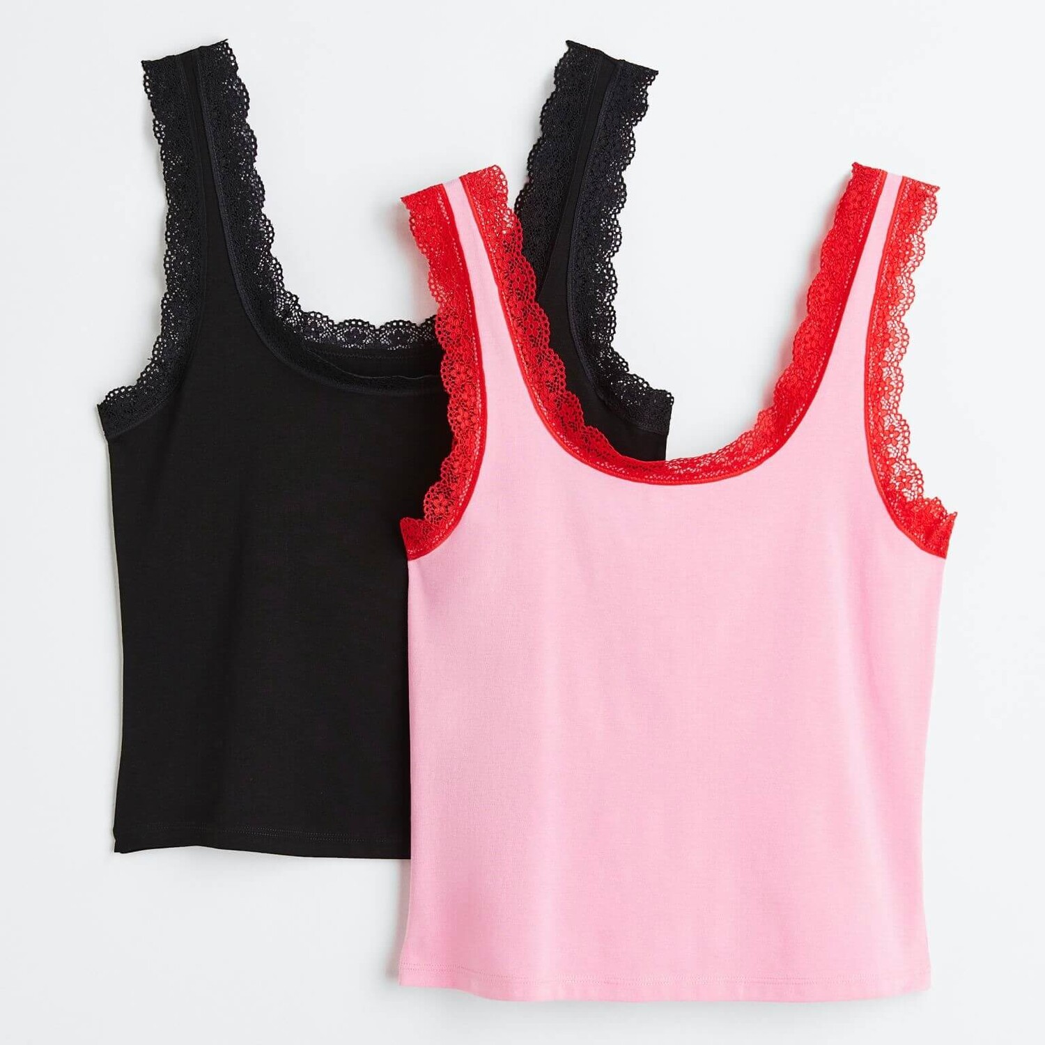 

Пижамный топ H&M Lace-trimmed, 2 предмета, светло-розовый/черный