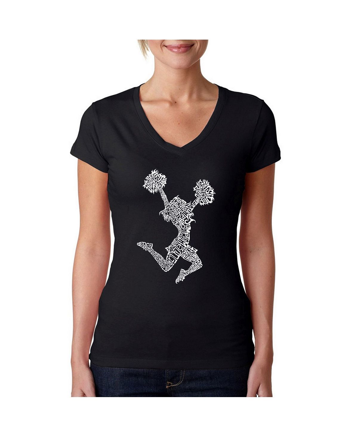 Женская футболка word art с v-образным вырезом - cheer LA Pop Art, черный