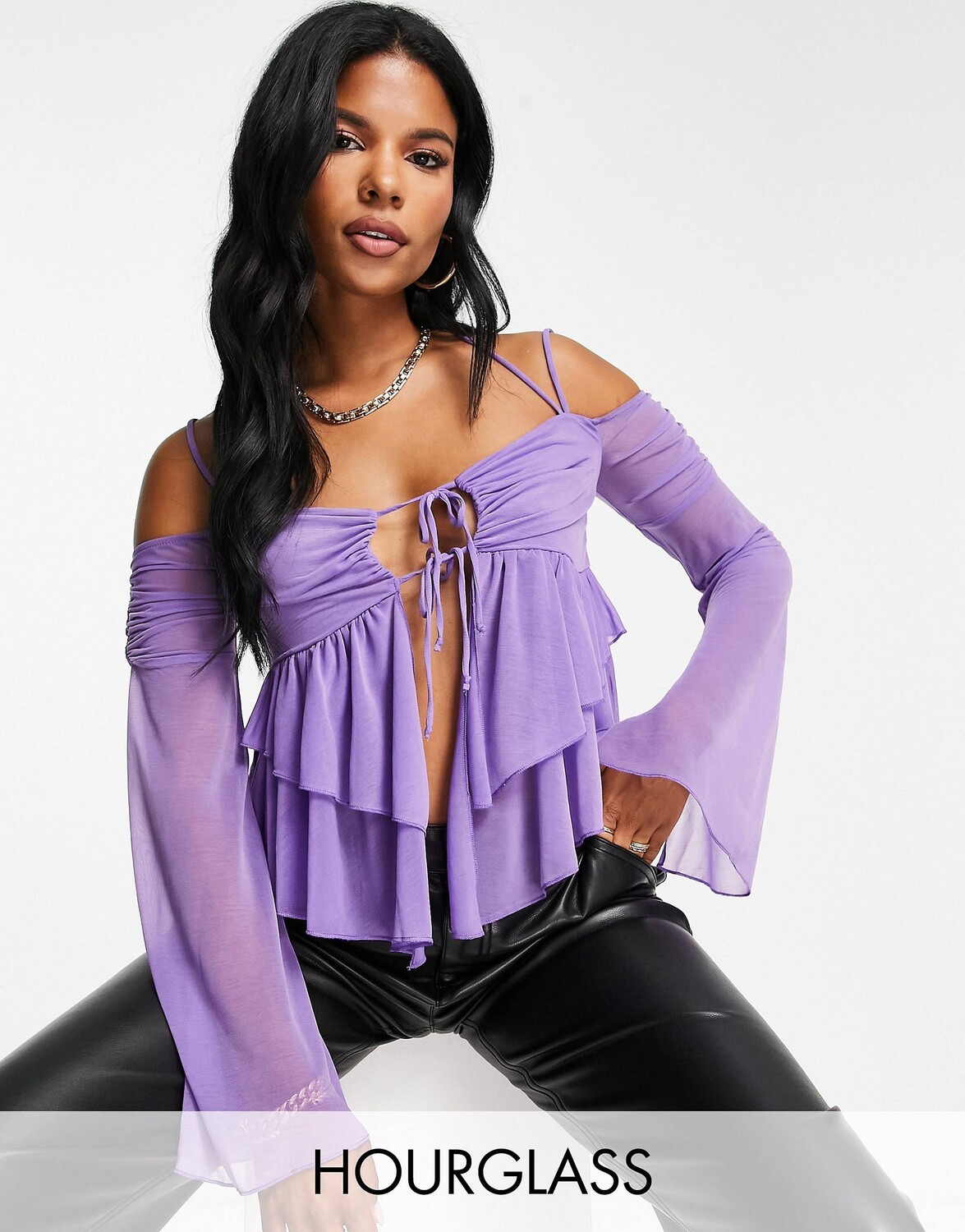 

Фиолетовый многоуровневый сетчатый топ с кантом в виде песочных часов ASOS DESIGN