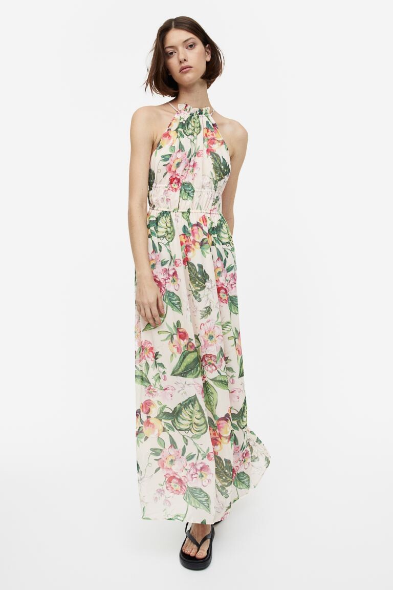

длинное шифоновое платье H&M, светло-бежевый/цветочный