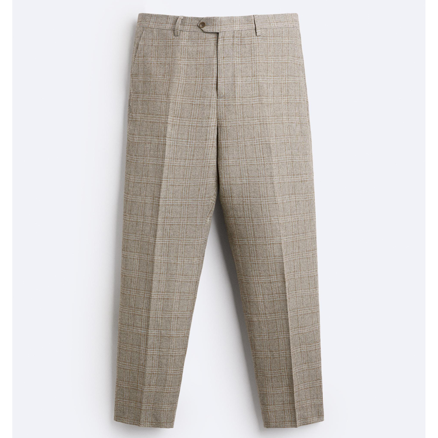 цена Брюки Zara Check Viscose - Linen Suit, серый/светло-коричневый