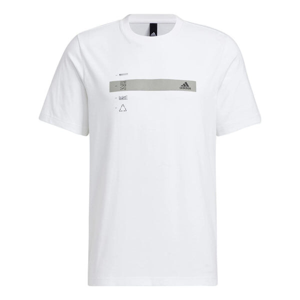 

Футболка Adidas Stripe Printing Round Neck Pullover Casual Short Sleeve White T-Shirt, Белый