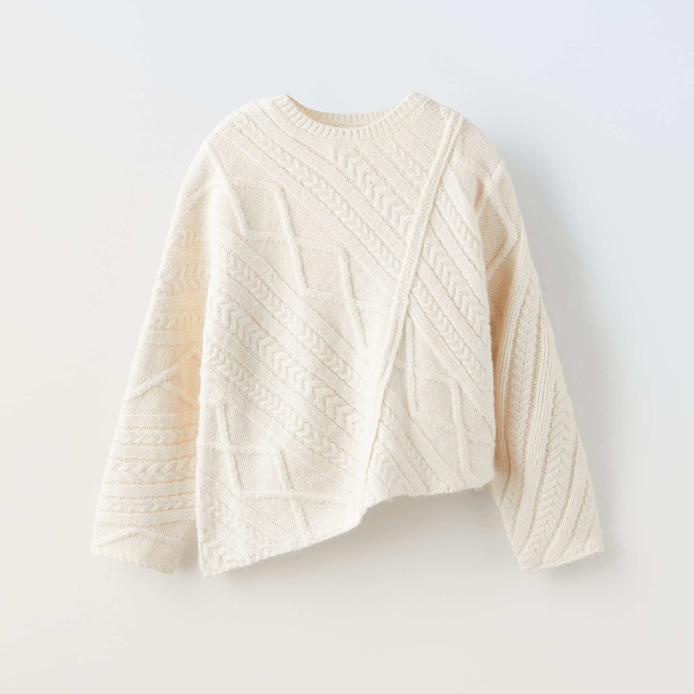 Свитер для девочек Zara Asymmetric Knit, экрю свитер для девочки zara knit wrap collar экрю