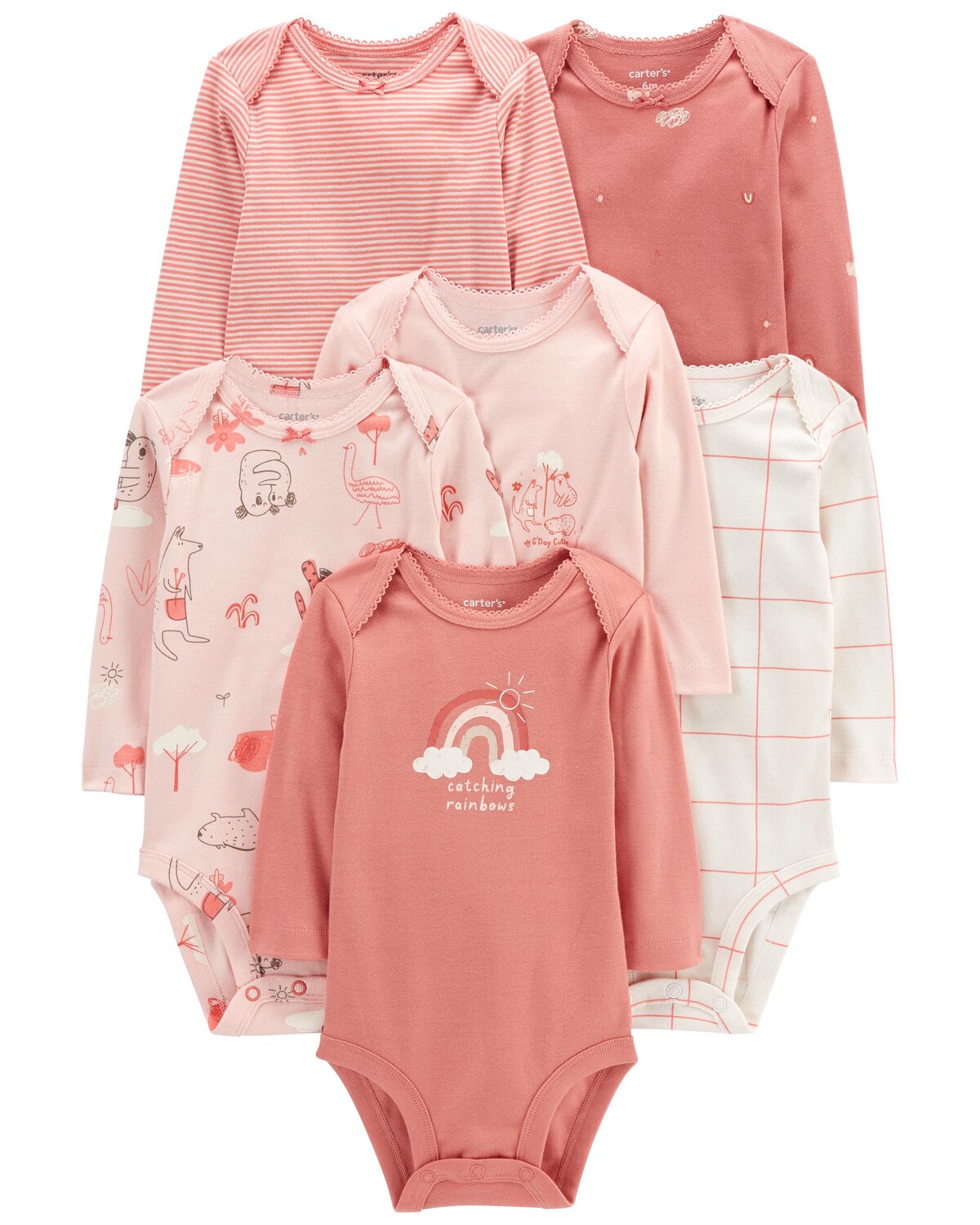 

Детские комплекты из 6 боди с длинными рукавами Carter's, розовый/белый