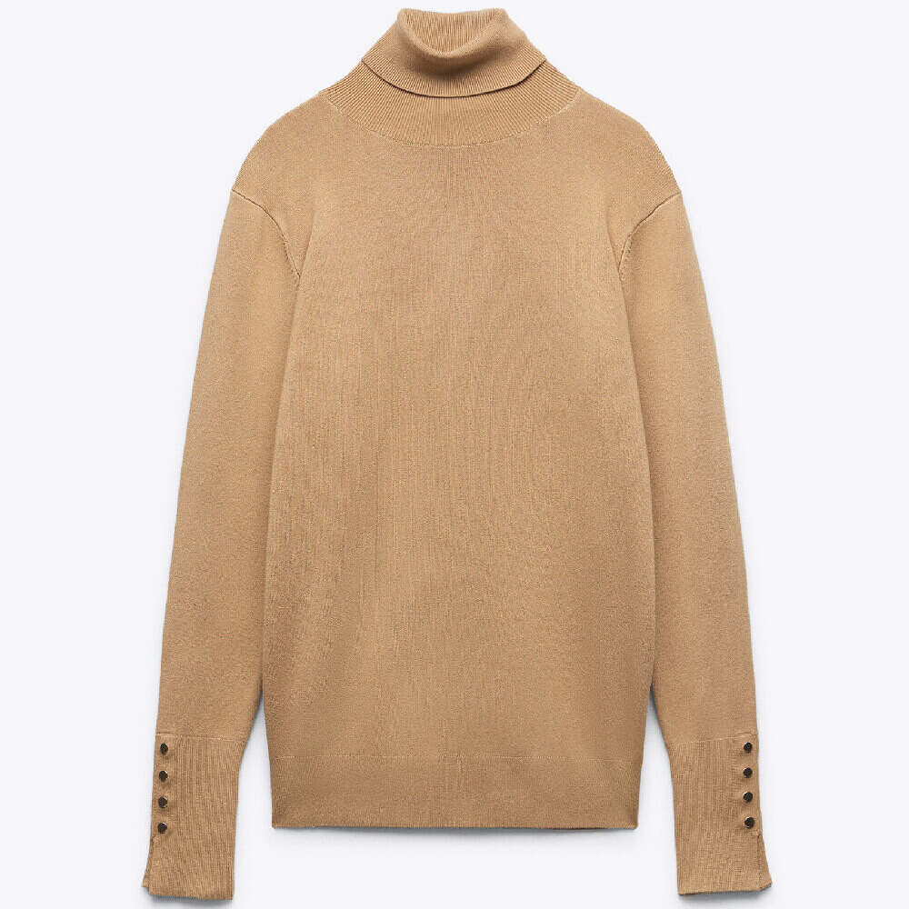 Свитер Zara Basic High Neck Knit, светло-коричневый