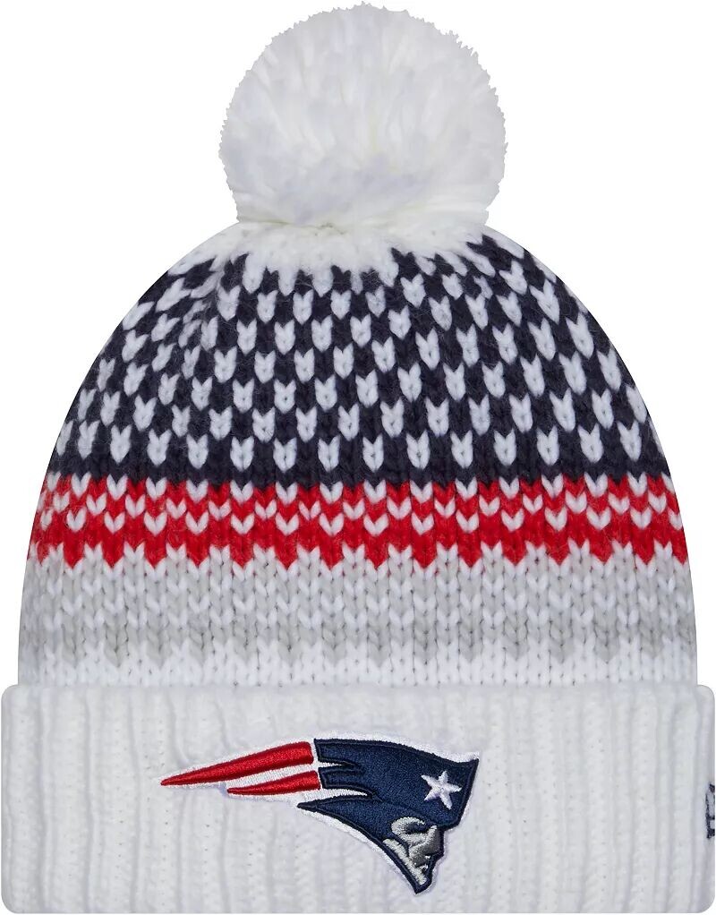 

Женская белая вязаная шапка New Era New England Patriots 2023 с боковой линией