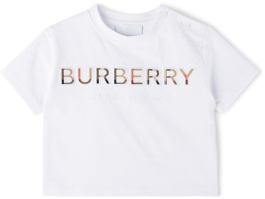 

Футболка Baby White с логотипом в клетку Vintage Check Белая Burberry