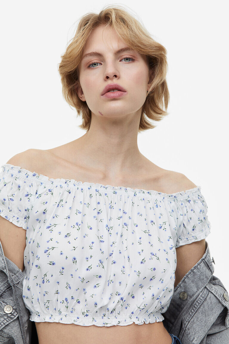 

Блузка с открытыми плечами и оборками H&M, белый