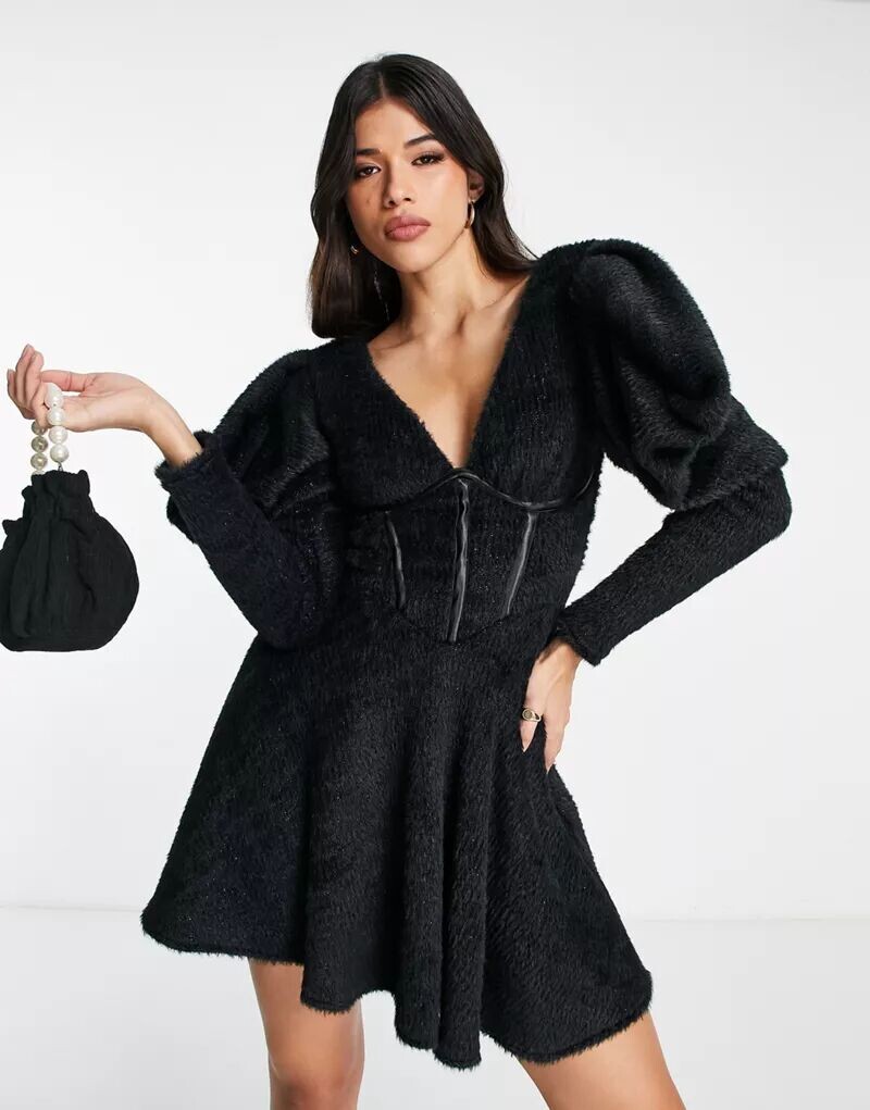 

Корсетное платье черного пышного трикотажа ASOS со свободной юбкой