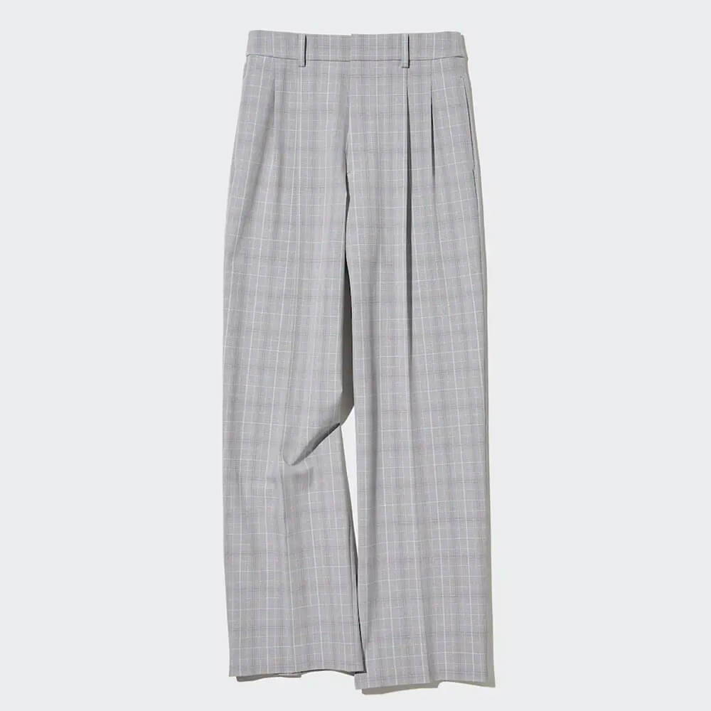 

Брюки Uniqlo Pleated Checked Wide Leg, серый