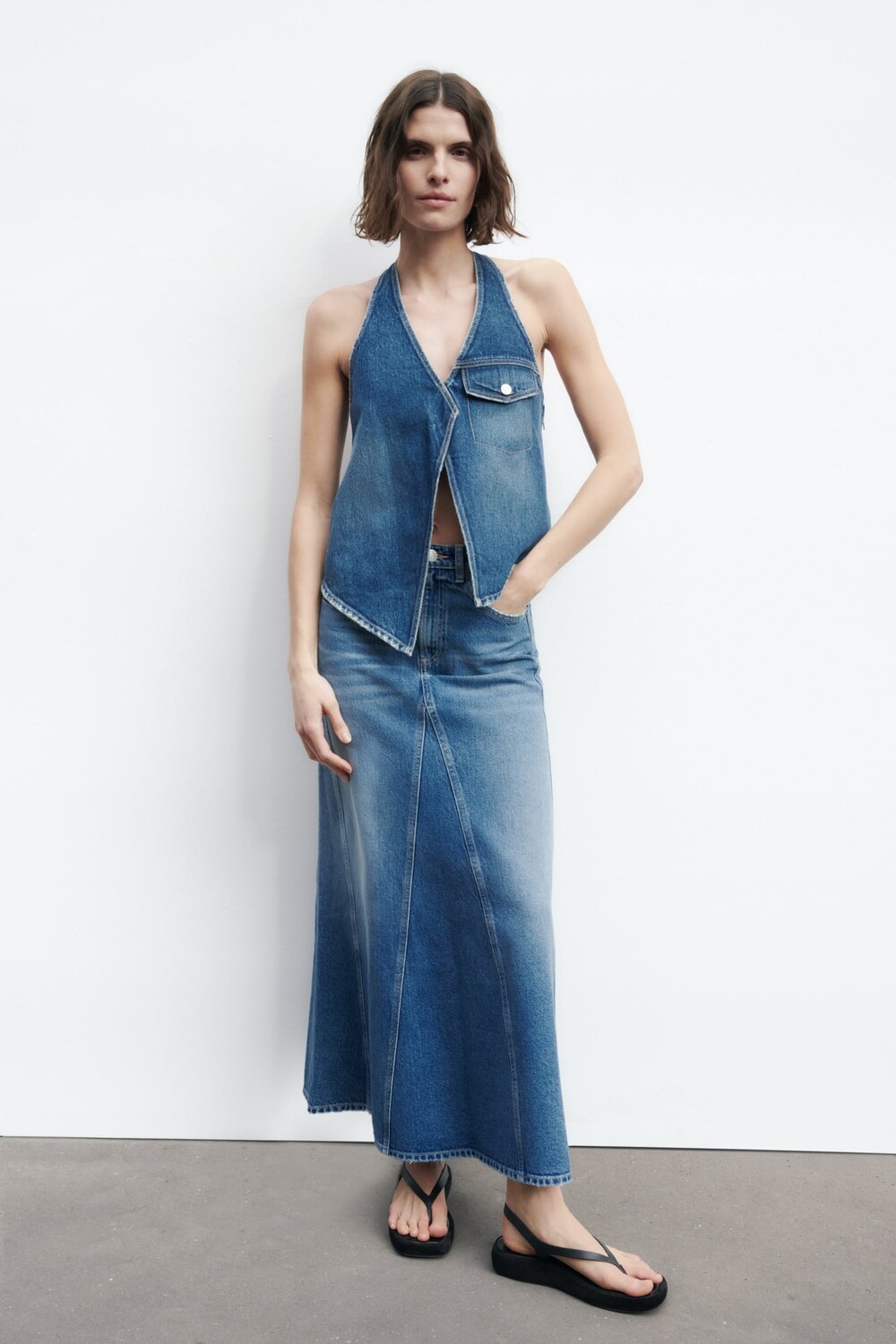 Топ из денима trf ZARA, синий