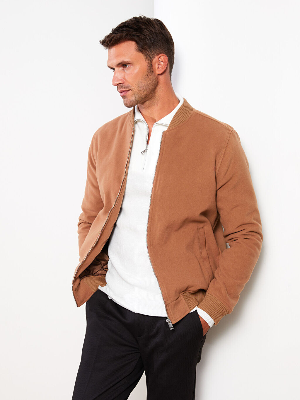 

Мужское пальто-бомбер Slim Fit с воротником-бомбером LCW Vision, Коричневый