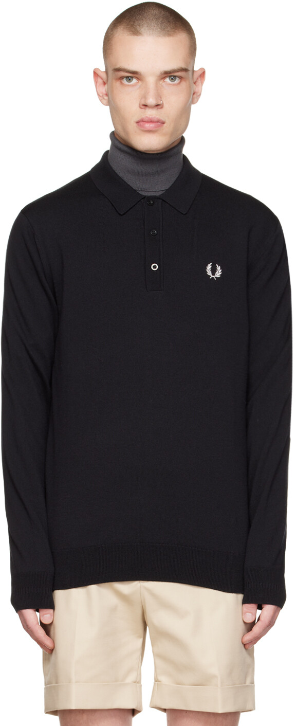 

Черная футболка-поло с длинным рукавом Fred Perry, Черный
