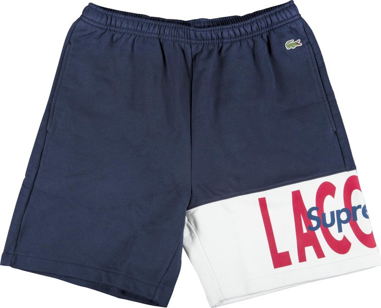Спортивные шорты Supreme x Lacoste Logo Panel Sweatshort 'Navy', синий
