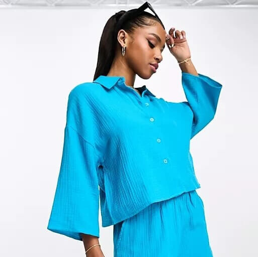 

Рубашка Vero Moda Textured Cropped, голубой