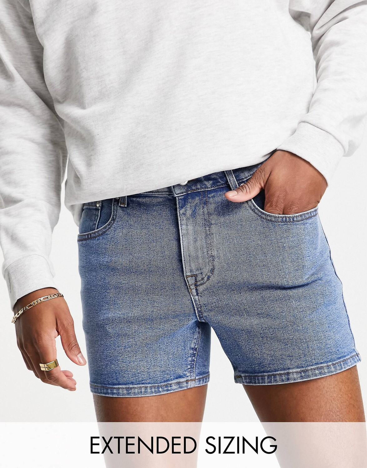 

Укороченные джинсовые шорты скинни с темно-синим принтом ASOS DESIGN