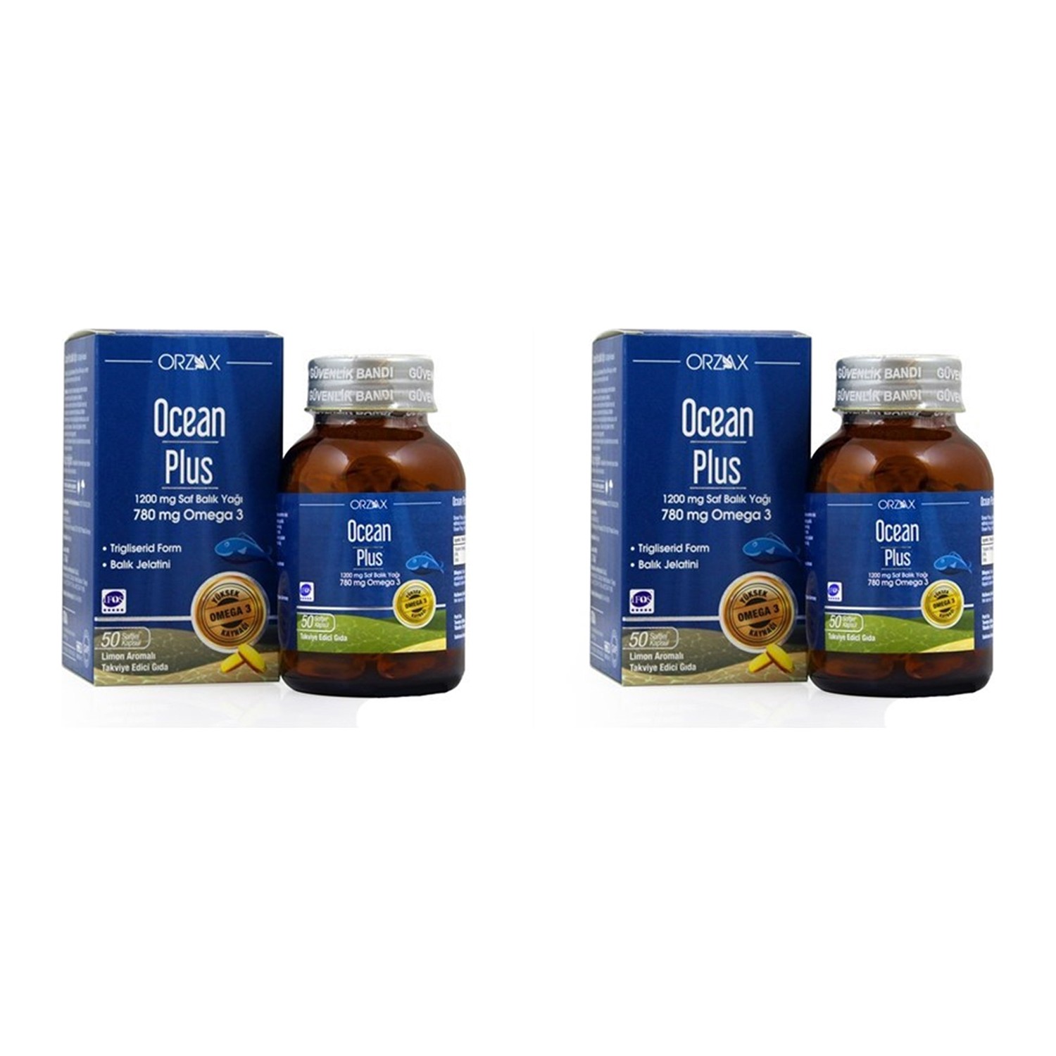 Омега-3 Plus Orzax Ocean 1200 мг, 2 упаковки по 50 капсул mav nutrition рыбий жир натуральный лимон 1200 мг 180 капсул