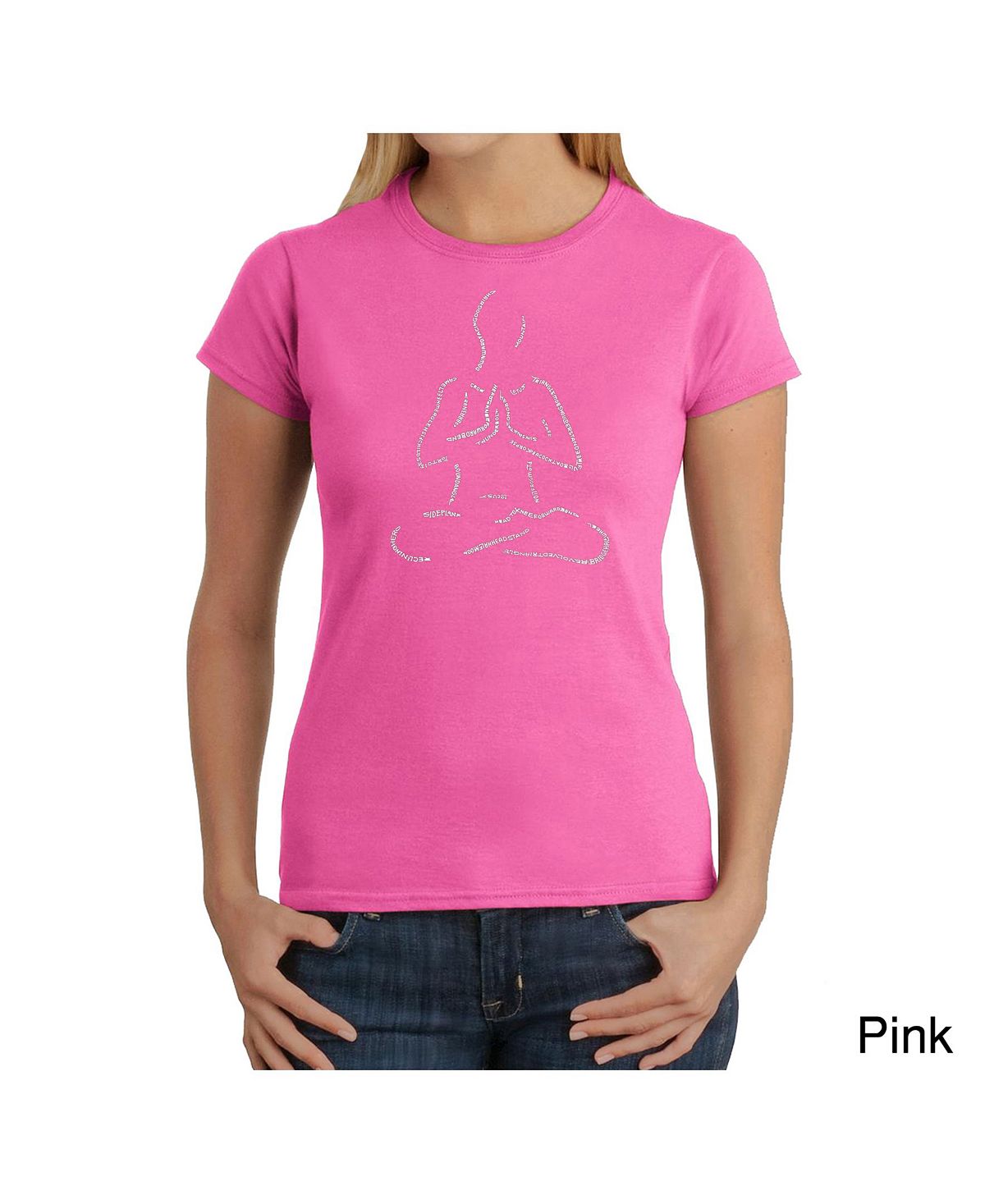 Женская футболка word art - популярные позы йоги LA Pop Art, розовый