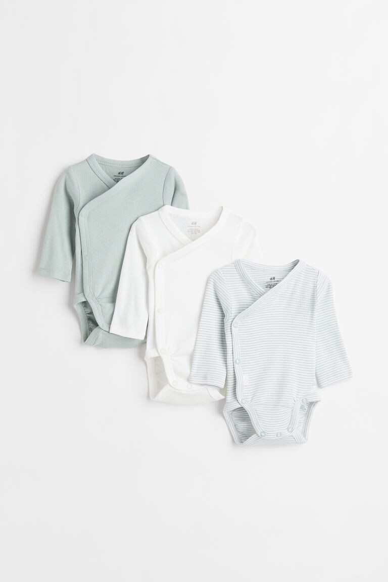 

Комплект из 3 боди с длинными рукавами H&M, бирюзовый/белые полосы
