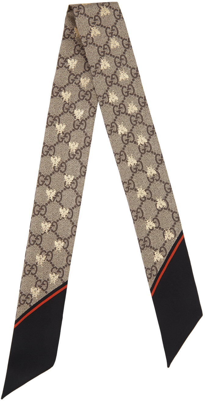 

Коричневый шелковый платок с узором GG Bee Gucci