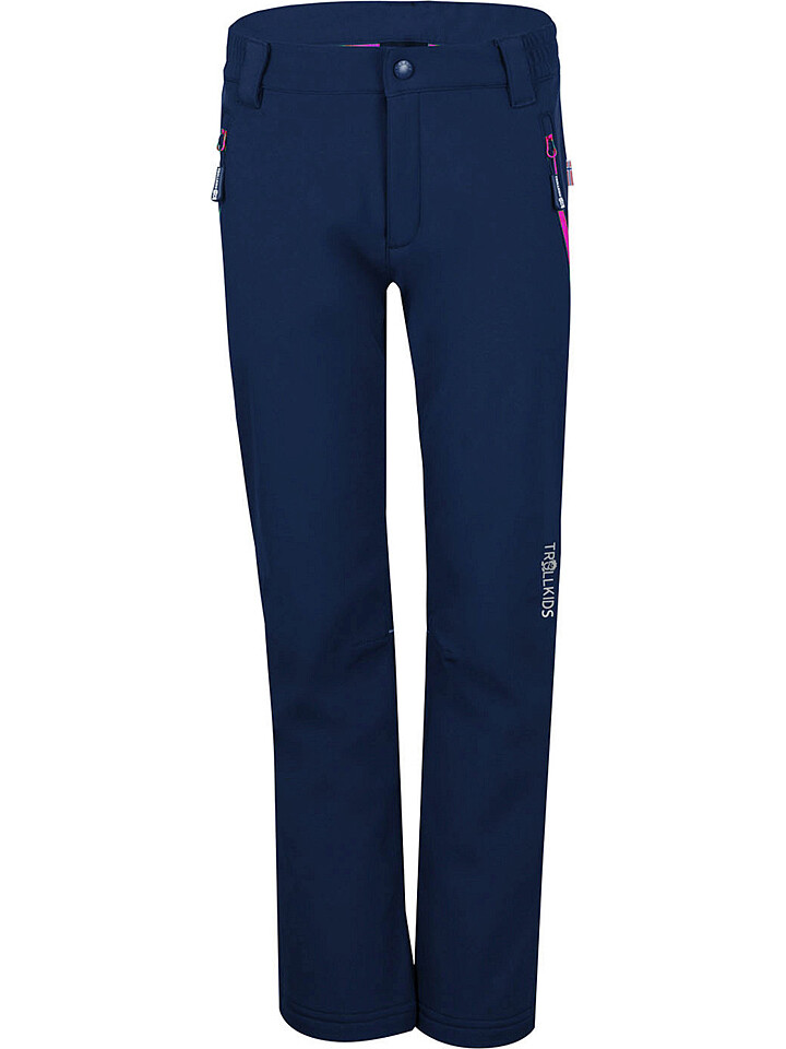 

Брюки софтшелл Trollkids Fjell, цвет Blau/ Pink