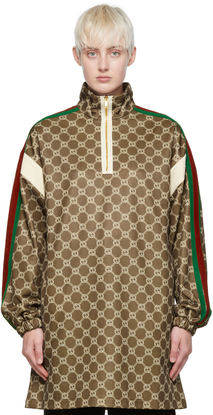 

Коричневое мини-платье из полиэстера Web Gucci