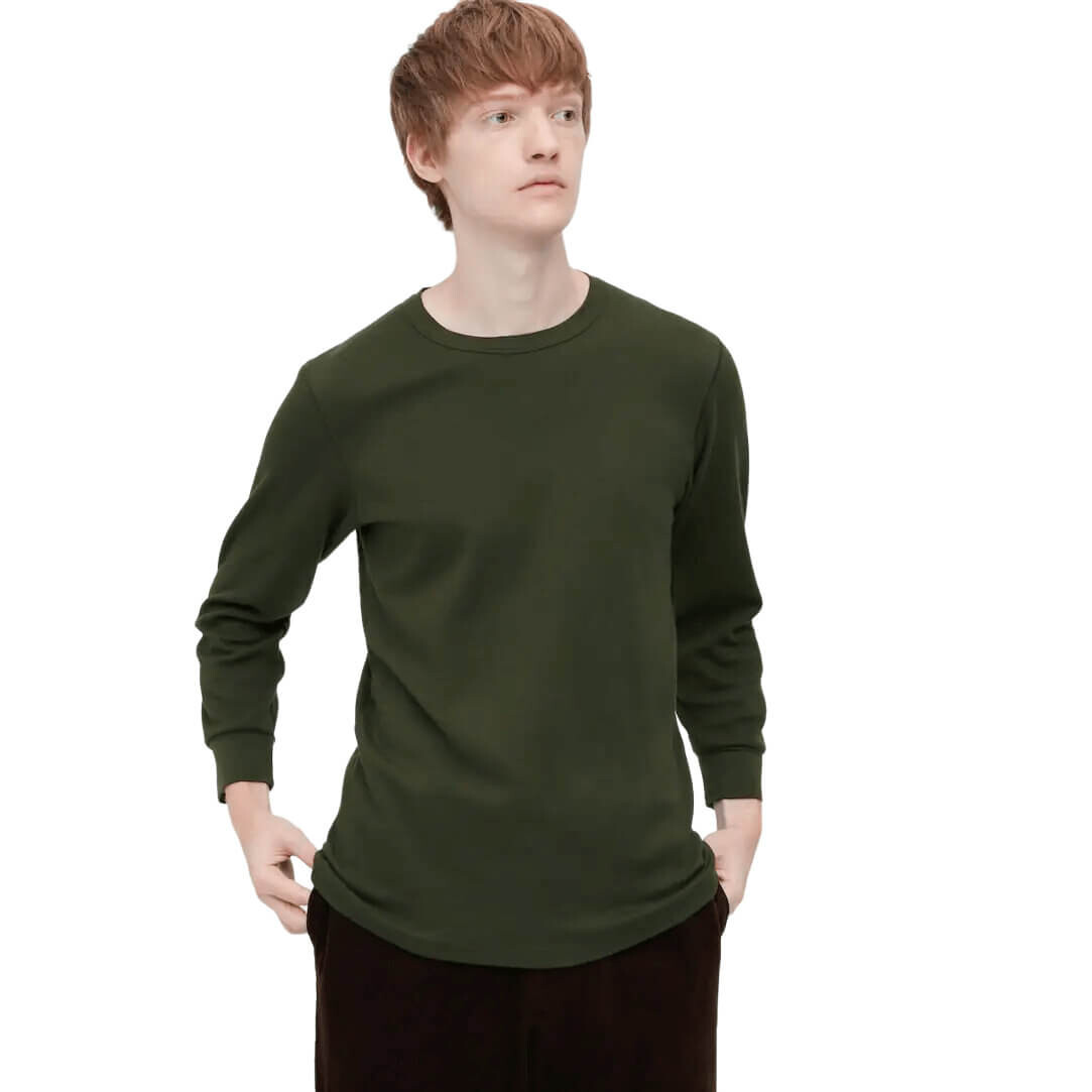 

Лонгслив Uniqlo Heattech Extra Warm Cotton Waffle, оливковый, Зеленый