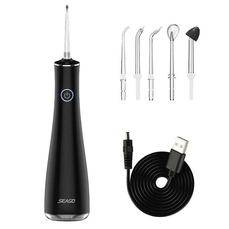 

Seago SG-8001 black комплект: зубная нить, 1 шт + сменные насадки, 5 шт + кабель для зарядки, 1 шт.