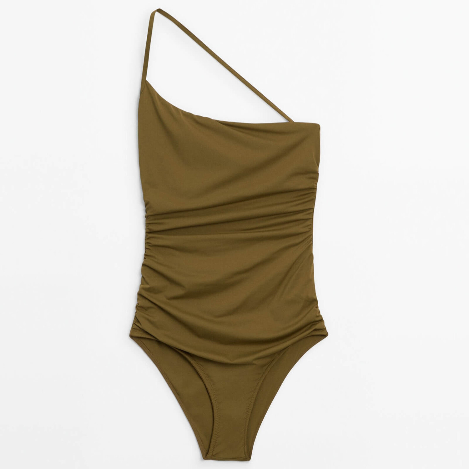 

Купальник Massimo Dutti Asymmetric With Gathering, темно-зеленый