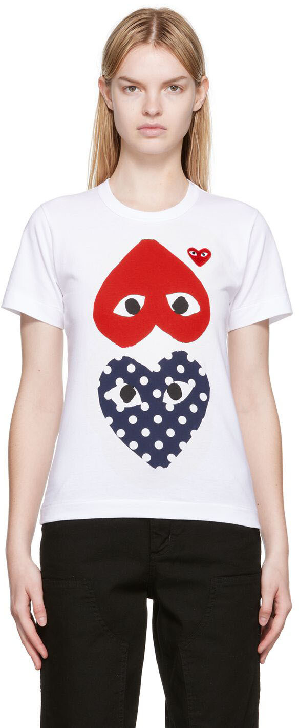 

Белая футболка с сердечками Comme des Garçons Play, Белый