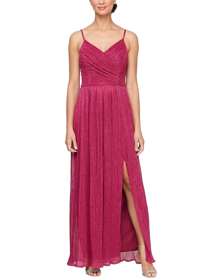 

Платье Alex Evenings Long Metallic Knit with Surplice Neckline and Front Leg Slit, фуксия, Розовый