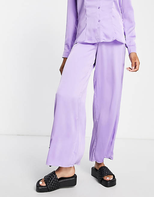 Эксклюзивные фиолетовые атласные широкие брюки Vila