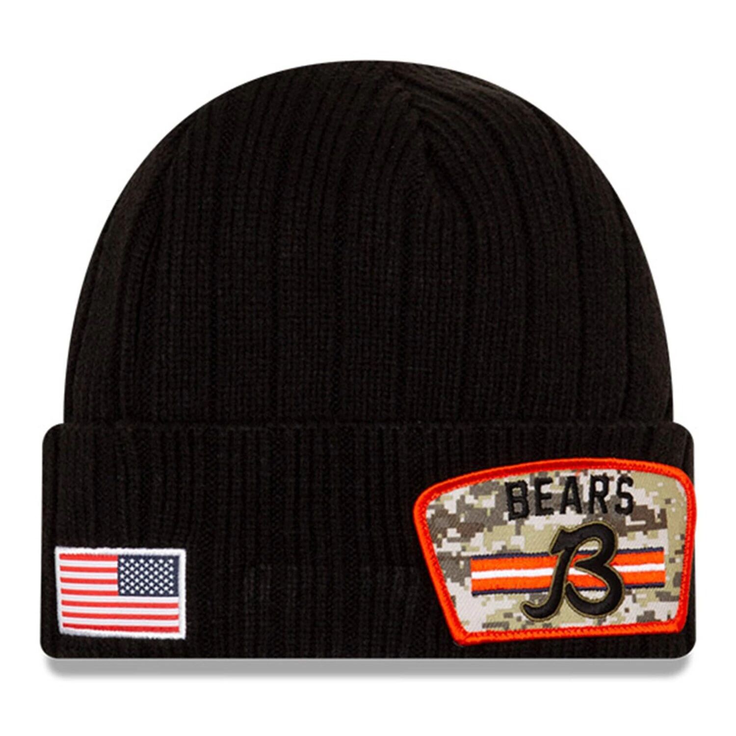

Мужская вязаная шапка New Era Black Chicago Bears 2021 Salute To Service B с манжетами