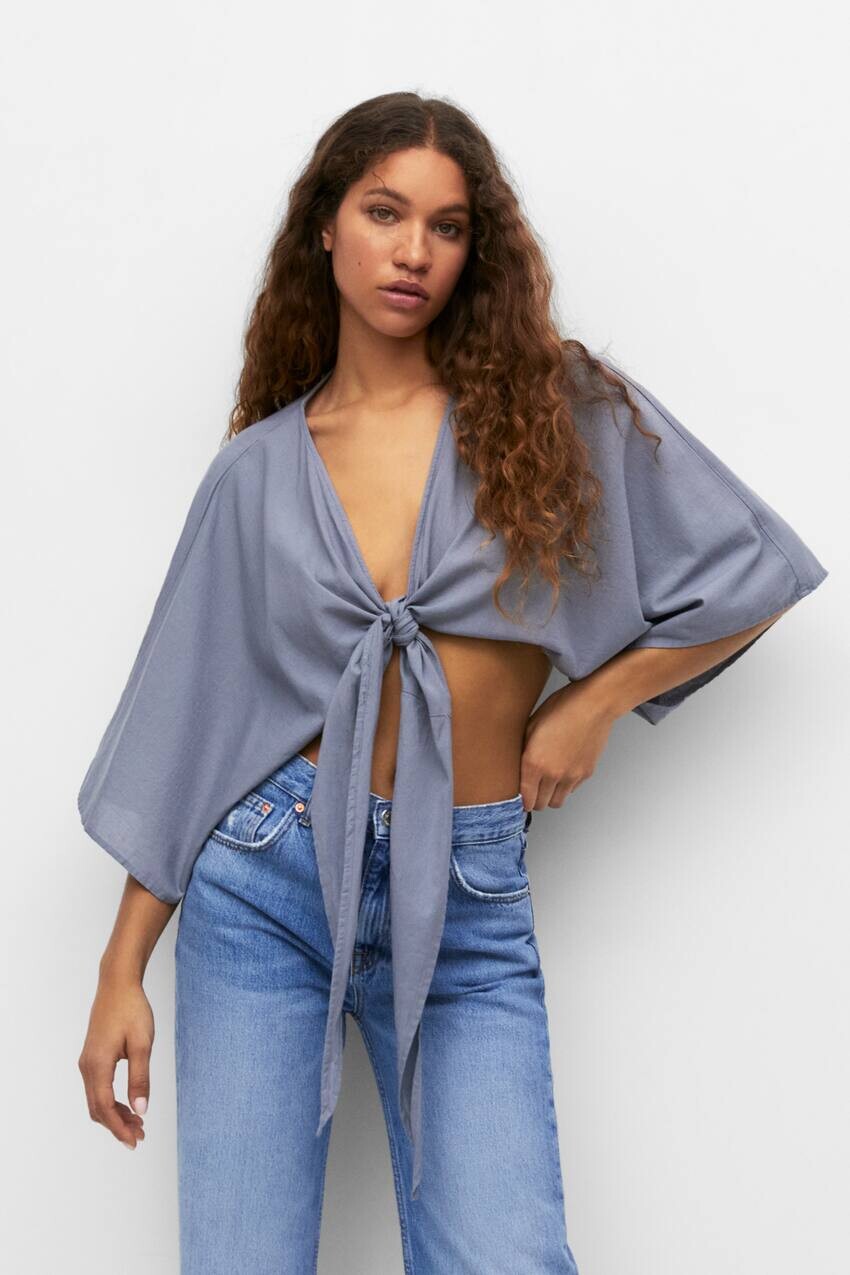 

Кимоно оверсайз с узлом Pull&Bear, синий