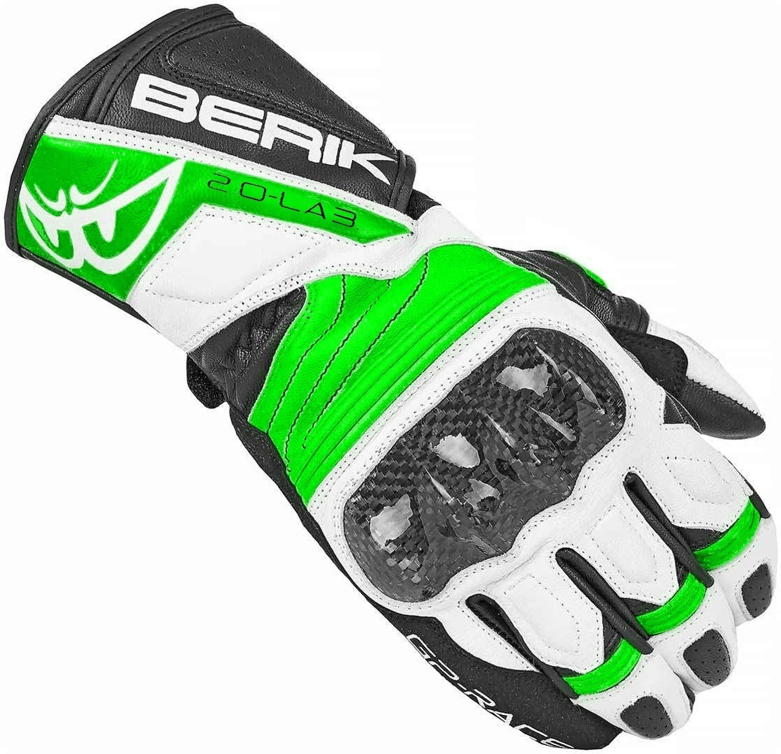 Мотоциклетные перчатки Berik Zoldar с защитой ТПУ на пальцах и запястье, черный/зеленый/белый мотоциклетные перчатки track plus berik черный белый зеленый
