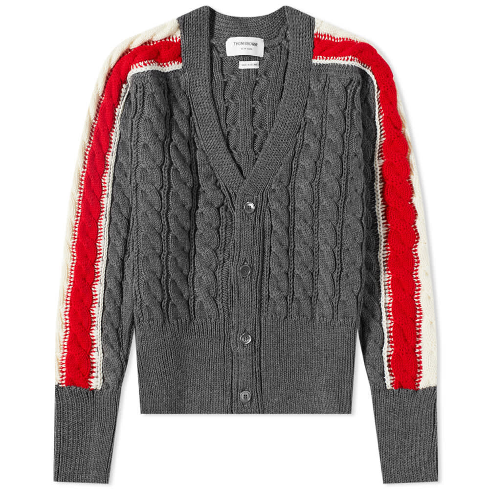 

Джемпер Thom Browne Tricolour Sleeve Stripe Cable Knit Cardigan, Серый