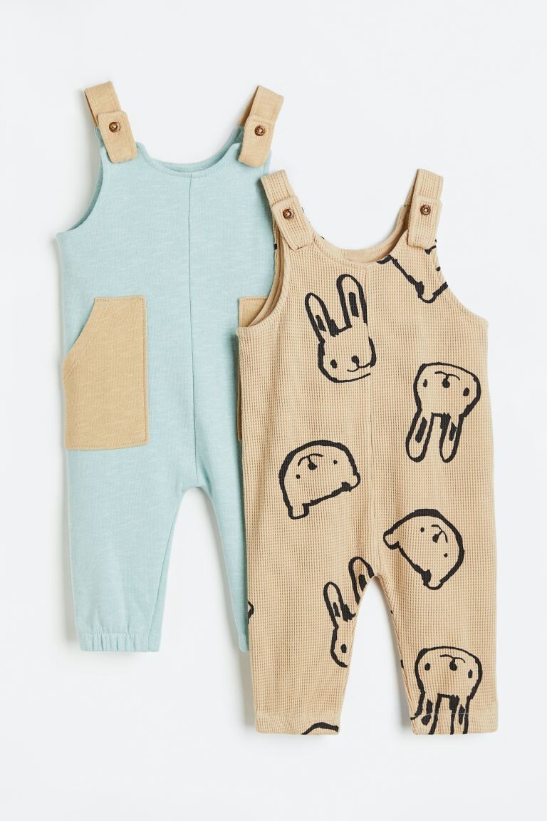 

2 пары хлопкового комбинезона H&M, бежевый/светло-бирюзовый меланж