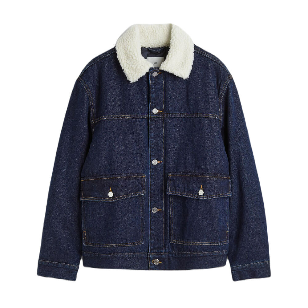 

Куртка H&M Lined Faux Shearling-collared Denim, темно-синий/белый